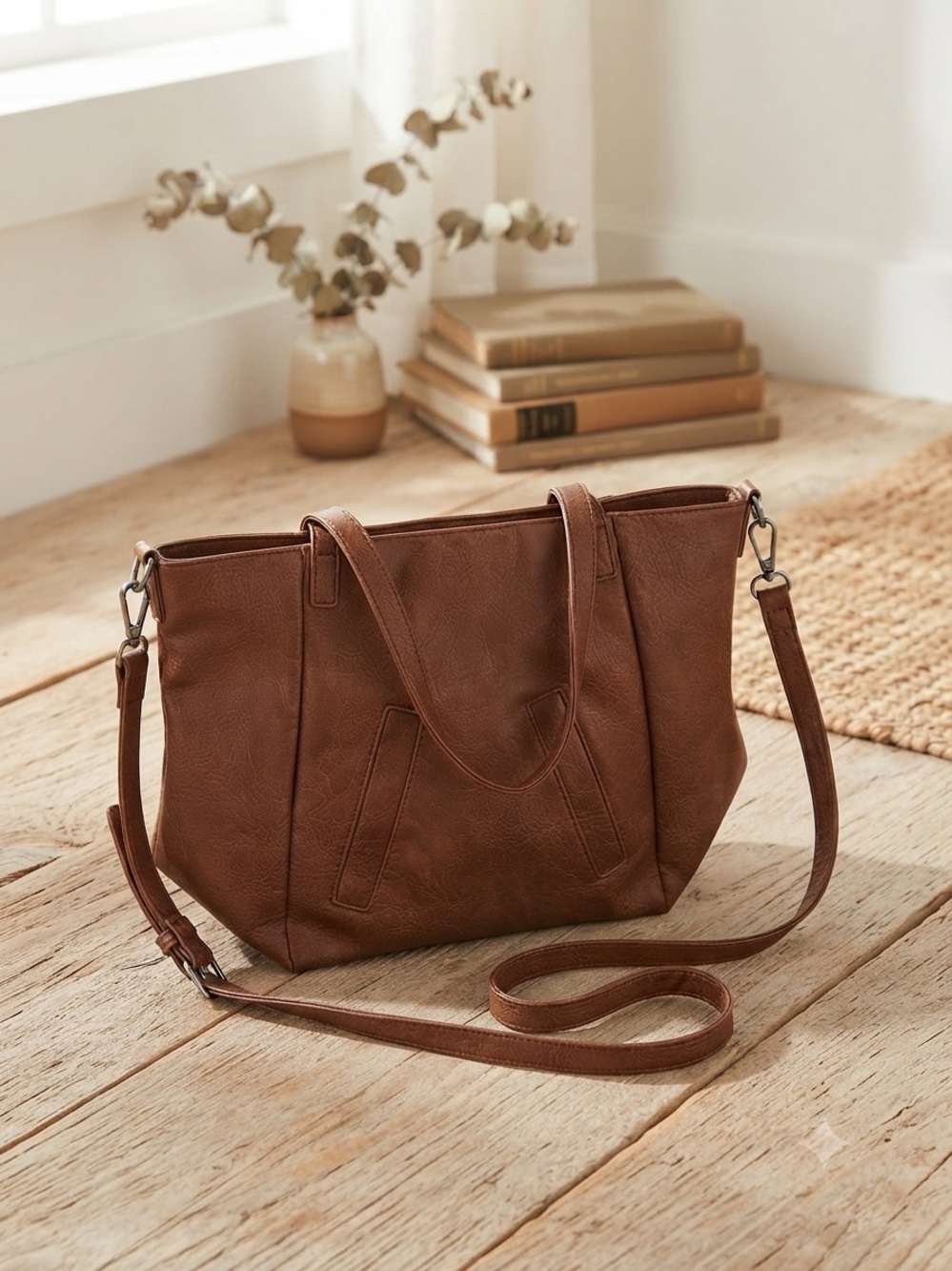 Brown Tote Crossbody Bag - Casual Everyday Handbag